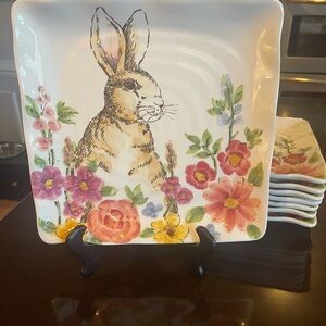 Eight Maxcera Prairie Rabbit Square Dinner Plates
